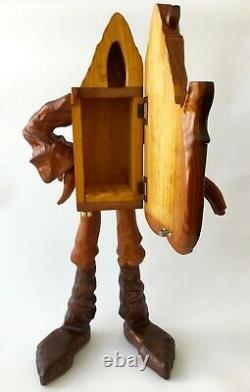 RARE! R. A. PITZ Hand Carved 1980's GIANT 29 Wood VIKING Sculpture with Hidden Box