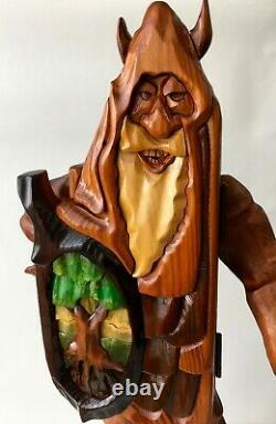 RARE! R. A. PITZ Hand Carved 1980's GIANT 29 Wood VIKING Sculpture with Hidden Box