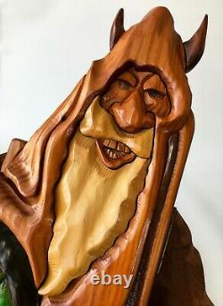 RARE! R. A. PITZ Hand Carved 1980's GIANT 29 Wood VIKING Sculpture with Hidden Box