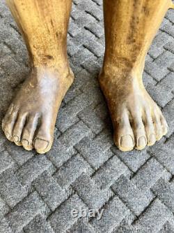 RARE Vintage hand carved solid wood folk art legs/feet side table / stool