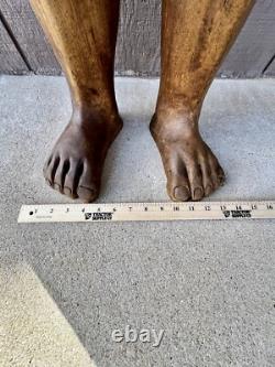 RARE Vintage hand carved solid wood folk art legs/feet side table / stool