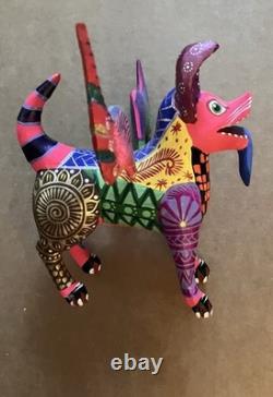 RARE Wooden Hand Carved Painted Dante Alebrije Spirit Dog Folk Art Oaxaca Mexico