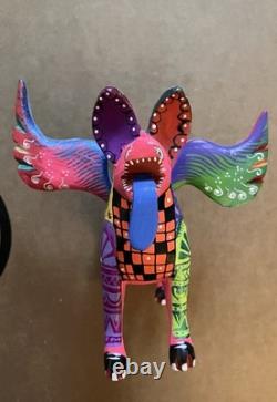RARE Wooden Hand Carved Painted Dante Alebrije Spirit Dog Folk Art Oaxaca Mexico