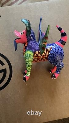 RARE Wooden Hand Carved Painted Dante Alebrije Spirit Dog Folk Art Oaxaca Mexico