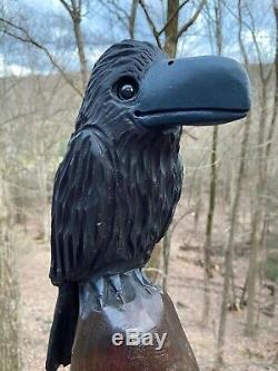 RAVEN Chainsaw Carving BLACK WALNUT WOOD Folk Art CROW Sculpture Bird Carvings