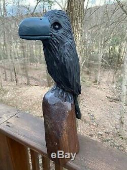 RAVEN Chainsaw Carving BLACK WALNUT WOOD Folk Art CROW Sculpture Bird Carvings