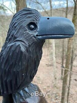 RAVEN Chainsaw Carving BLACK WALNUT WOOD Folk Art CROW Sculpture Bird Carvings