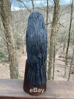 RAVEN Chainsaw Carving BLACK WALNUT WOOD Folk Art CROW Sculpture Bird Carvings