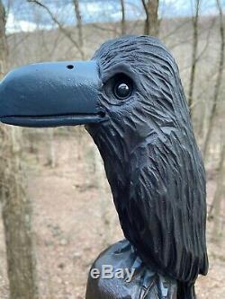 RAVEN Chainsaw Carving BLACK WALNUT WOOD Folk Art CROW Sculpture Bird Carvings