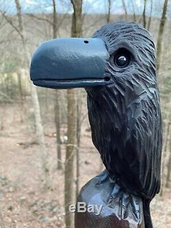 RAVEN Chainsaw Carving BLACK WALNUT WOOD Folk Art CROW Sculpture Bird Carvings