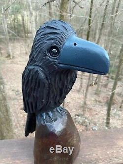 RAVEN Chainsaw Carving BLACK WALNUT WOOD Folk Art CROW Sculpture Bird Carvings