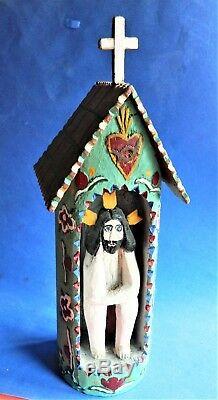 REDUCED! Polish Folk Art Wood Carving of THE PENSIVE JESUS IN A HUT, signed, 1987