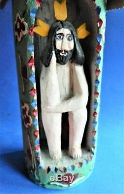 REDUCED! Polish Folk Art Wood Carving of THE PENSIVE JESUS IN A HUT, signed, 1987