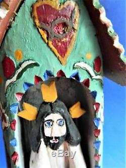 REDUCED! Polish Folk Art Wood Carving of THE PENSIVE JESUS IN A HUT, signed, 1987