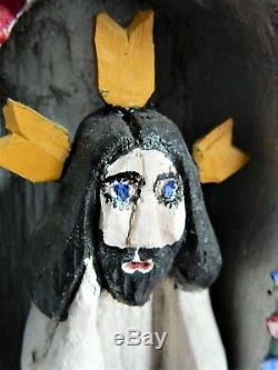 REDUCED! Polish Folk Art Wood Carving of THE PENSIVE JESUS IN A HUT, signed, 1987