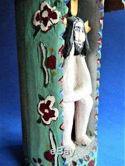 REDUCED! Polish Folk Art Wood Carving of THE PENSIVE JESUS IN A HUT, signed, 1987