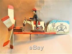 REDUCED! Vintage 1977 FOLK ART Carved & Painted WHIRLIGIG/Man On Horse/ALVIN HALL