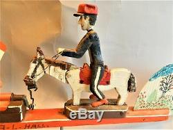 REDUCED! Vintage 1977 FOLK ART Carved & Painted WHIRLIGIG/Man On Horse/ALVIN HALL