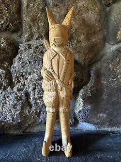 Rabbit Wood Carved Antique Folk Art Wall Hanging 18 Tall Arthur Court 1980