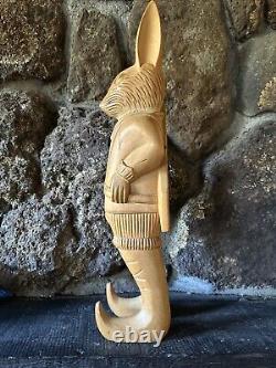 Rabbit Wood Carved Antique Folk Art Wall Hanging 18 Tall Arthur Court 1980