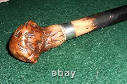 Rare 19th Century Folk Art Carved Burl Gentleman's Head Walking Stick Cane AAFA
