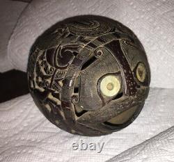 Rare 19th Century Mexican Prison Art Hand Carved Coconut Shell Bank