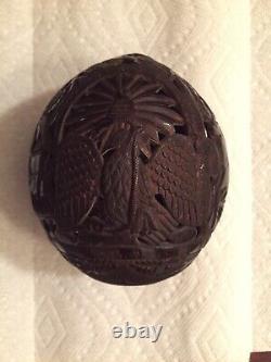 Rare 19th Century Mexican Prison Art Hand Carved Coconut Shell Bank