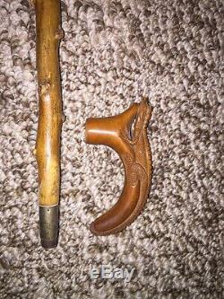 Rare American Folk Art Cane Dated 1892 Carving Of Alligators And Swamp Animals