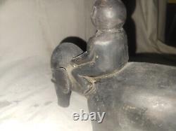 Rare Antique Nepalese Antique Folk Art Hand Carved Elephant and Mahout 1880's