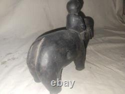 Rare Antique Nepalese Antique Folk Art Hand Carved Elephant and Mahout 1880's