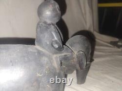 Rare Antique Nepalese Antique Folk Art Hand Carved Elephant and Mahout 1880's