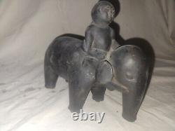 Rare Antique Nepalese Antique Folk Art Hand Carved Elephant and Mahout 1880's