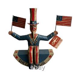 Rare BRAD SCHIFFERL Antique Primitive Folk Art UNCLE SAM PULL STRING Wood CARVED