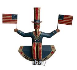 Rare BRAD SCHIFFERL Antique Primitive Folk Art UNCLE SAM PULL STRING Wood CARVED