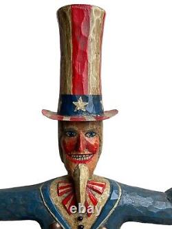 Rare BRAD SCHIFFERL Antique Primitive Folk Art UNCLE SAM PULL STRING Wood CARVED