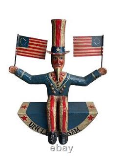 Rare BRAD SCHIFFERL Antique Primitive Folk Art UNCLE SAM PULL STRING Wood CARVED