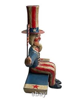 Rare BRAD SCHIFFERL Antique Primitive Folk Art UNCLE SAM PULL STRING Wood CARVED