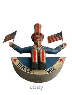 Rare BRAD SCHIFFERL Antique Primitive Folk Art UNCLE SAM PULL STRING Wood CARVED