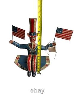 Rare BRAD SCHIFFERL Antique Primitive Folk Art UNCLE SAM PULL STRING Wood CARVED