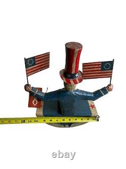 Rare BRAD SCHIFFERL Antique Primitive Folk Art UNCLE SAM PULL STRING Wood CARVED