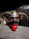Rare Folded Horns Demon Devil Diablo Mask Carved Wood Real Horns Folk Art