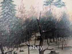 Rare Folk Art Painting'Hunting Scene' 1880s Unusual Chip-Carved Frame