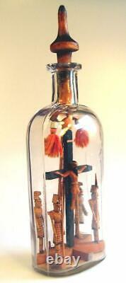 Rare Folk Art, Whimsey, Whimsy Crucifixion with 4 Guards in Bottle