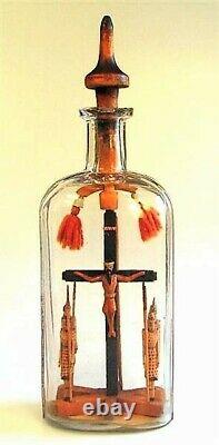 Rare Folk Art, Whimsey, Whimsy Crucifixion with 4 Guards in Bottle