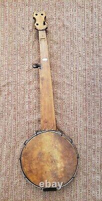 Rare Fretless Minstrel Era Banjo 5 string Handmade Carved 1800s Folk Art restore