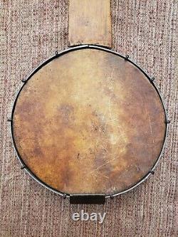 Rare Fretless Minstrel Era Banjo 5 string Handmade Carved 1800s Folk Art restore