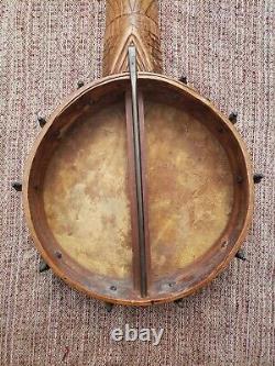 Rare Fretless Minstrel Era Banjo 5 string Handmade Carved 1800s Folk Art restore