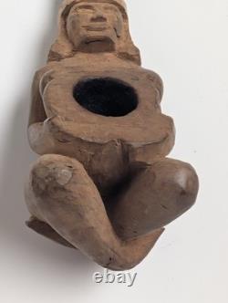 Rare Hand-Carved Wood Figural Pipe Detailed Tribal Folk Art Sculpture Rare Hand-Carved Wood Figural Pipe Detailed Tribal Folk Art Sculpture
