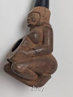 Rare Hand-Carved Wood Figural Pipe Detailed Tribal Folk Art Sculpture Rare Hand-Carved Wood Figural Pipe Detailed Tribal Folk Art Sculpture
