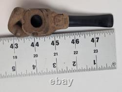 Rare Hand-Carved Wood Figural Pipe Detailed Tribal Folk Art Sculpture